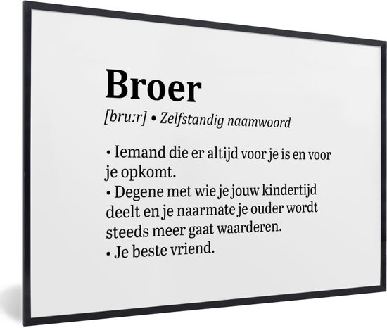 Cadre photo avec affiche - Dictionnaire - Définition de frère - Frère - Citations - Proverbes - 90x60 cm - Cadre pour affiche