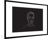 Photo dans le cadre - l' art Line visage féminin émotionnel sur un cadre photo fond noir noir avec monture 60x90 90x60 cm - affiche dans le cadre (Décoration murale salon / chambre à coucher)