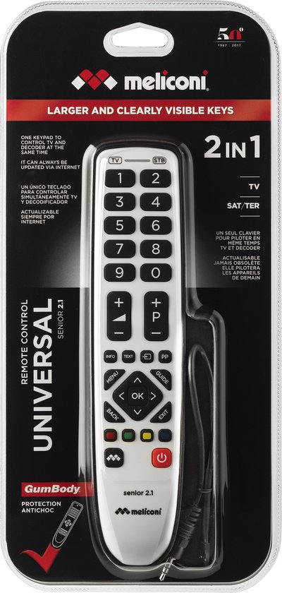 Meliconi - Gumbody senior 2.1, télécommande universelle tv & décodeur  rubber body