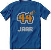 44 Jaar Feest T-Shirt | Goud - Zilver | Grappig Verjaardag Cadeau Shirt | Dames - Heren - Unisex | Tshirt Kleding Kado | - Donker Blauw - 3XL