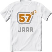 57 Jaar Feest T-Shirt | Goud - Zilver | Grappig Verjaardag Cadeau Shirt | Dames - Heren - Unisex | Tshirt Kleding Kado | - Wit - L