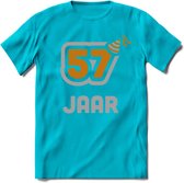 57 Jaar Feest T-Shirt | Goud - Zilver | Grappig Verjaardag Cadeau Shirt | Dames - Heren - Unisex | Tshirt Kleding Kado | - Blauw - 3XL