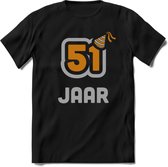 51 Jaar Feest T-Shirt | Goud - Zilver | Grappig Verjaardag Cadeau Shirt | Dames - Heren - Unisex | Tshirt Kleding Kado | - Zwart - XL