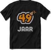 49 Jaar Feest T-Shirt | Goud - Zilver | Grappig Verjaardag Cadeau Shirt | Dames - Heren - Unisex | Tshirt Kleding Kado | - Zwart - 3XL