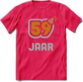 59 Jaar Feest T-Shirt | Goud - Zilver | Grappig Verjaardag Cadeau Shirt | Dames - Heren - Unisex | Tshirt Kleding Kado | - Roze - M