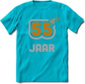 55 Jaar Feest T-Shirt | Goud - Zilver | Grappig Verjaardag Cadeau Shirt | Dames - Heren - Unisex | Tshirt Kleding Kado | - Blauw - L