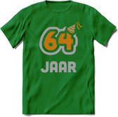 64 Jaar Feest T-Shirt | Goud - Zilver | Grappig Verjaardag Cadeau Shirt | Dames - Heren - Unisex | Tshirt Kleding Kado | - Donker Groen - XXL