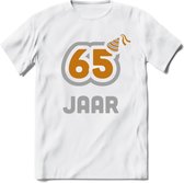 65 Jaar Feest T-Shirt | Goud - Zilver | Grappig Verjaardag Cadeau Shirt | Dames - Heren - Unisex | Tshirt Kleding Kado | - Wit - 3XL