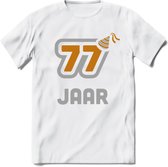 77 Jaar Feest T-Shirt | Goud - Zilver | Grappig Verjaardag Cadeau Shirt | Dames - Heren - Unisex | Tshirt Kleding Kado | - Wit - S