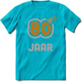 80 Jaar Feest T-Shirt | Goud - Zilver | Grappig Verjaardag Cadeau Shirt | Dames - Heren - Unisex | Tshirt Kleding Kado | - Blauw - XL