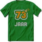 73 Jaar Feest T-Shirt | Goud - Zilver | Grappig Verjaardag Cadeau Shirt | Dames - Heren - Unisex | Tshirt Kleding Kado | - Donker Groen - XL