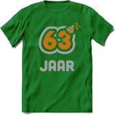 63 Jaar Feest T-Shirt | Goud - Zilver | Grappig Verjaardag Cadeau Shirt | Dames - Heren - Unisex | Tshirt Kleding Kado | - Donker Groen - XL