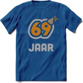 69 Jaar Feest T-Shirt | Goud - Zilver | Grappig Verjaardag Cadeau Shirt | Dames - Heren - Unisex | Tshirt Kleding Kado | - Donker Blauw - XXL