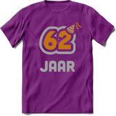 62 Jaar Feest T-Shirt | Goud - Zilver | Grappig Verjaardag Cadeau Shirt | Dames - Heren - Unisex | Tshirt Kleding Kado | - Paars - L