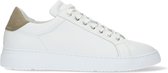 Manfield - Heren - Witte leren sneakers met taupe detail - Maat 42