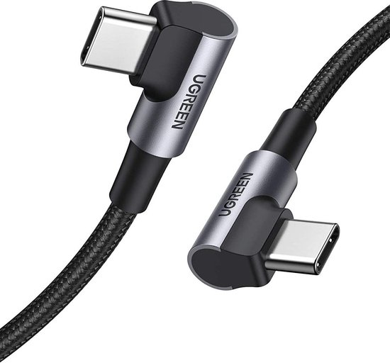UGREEN Câble USB-C vers USB-C double angle 90° 60W PD 1 mètre Zwart | bol
