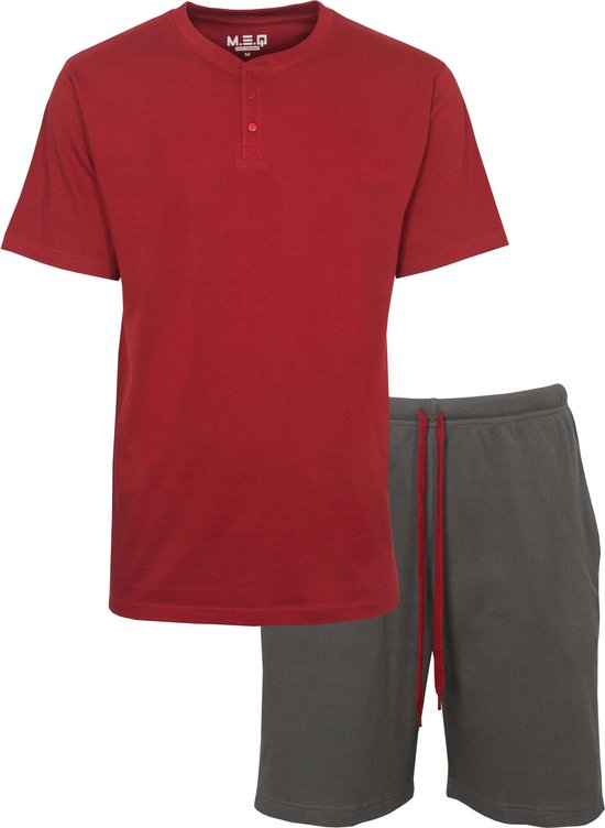 MEQ Heren Shortama - Pyjama Set - 100% Katoen - Rood - Maat XL