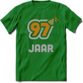 97 Jaar Feest T-Shirt | Goud - Zilver | Grappig Verjaardag Cadeau Shirt | Dames - Heren - Unisex | Tshirt Kleding Kado | - Donker Groen - XL