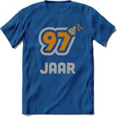 97 Jaar Feest T-Shirt | Goud - Zilver | Grappig Verjaardag Cadeau Shirt | Dames - Heren - Unisex | Tshirt Kleding Kado | - Donker Blauw - XL