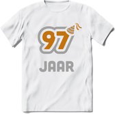 97 Jaar Feest T-Shirt | Goud - Zilver | Grappig Verjaardag Cadeau Shirt | Dames - Heren - Unisex | Tshirt Kleding Kado | - Wit - XXL