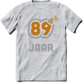 89 Jaar Feest T-Shirt | Goud - Zilver | Grappig Verjaardag Cadeau Shirt | Dames - Heren - Unisex | Tshirt Kleding Kado | - Licht Grijs - Gemaleerd - S