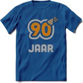 90 Jaar Feest T-Shirt | Goud - Zilver | Grappig Verjaardag Cadeau Shirt | Dames - Heren - Unisex | Tshirt Kleding Kado | - Donker Blauw - XL