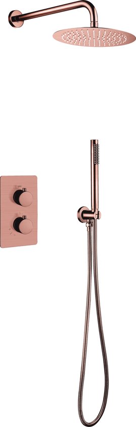 Aloni Inbouw Complete Regendouche Thermostatische Met Wandarm en handdouche - 25cm - uitvoering Geborsteld Koper