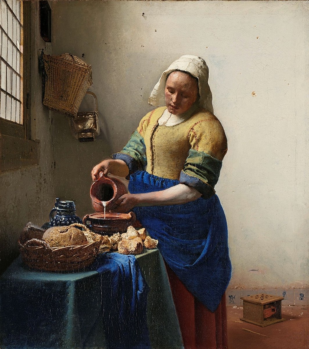 foto behang airtex Het melkmeisje van Vermeer
