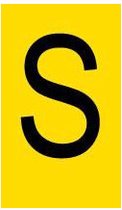 Mini letter S, geel zwart 38 x 89 mm - 6/vel