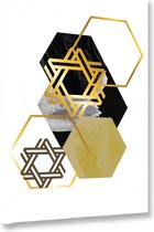 Akoestische panelen - Geluidsisolatie - Akoestische wandpanelen - Akoestisch schilderij AcousticBudget® - paneel met geometrische gouden elementen - design 119 - 90x60 - Wanddecora