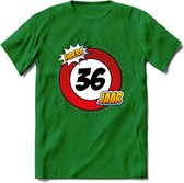 36 Jaar Hoera Verkeersbord T-Shirt | Grappig Verjaardag Cadeau | Dames - Heren | - Donker Groen - XL