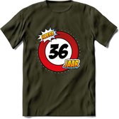 36 Jaar Hoera Verkeersbord T-Shirt | Grappig Verjaardag Cadeau | Dames - Heren | - Leger Groen - M