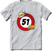 51 Jaar Hoera Verkeersbord T-Shirt | Grappig Verjaardag Cadeau | Dames - Heren | - Licht Grijs - Gemaleerd - XL