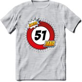 51 Jaar Hoera Verkeersbord T-Shirt | Grappig Verjaardag Cadeau | Dames - Heren | - Licht Grijs - Gemaleerd - M