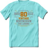 80 Jaar Legend T-Shirt | Goud - Zilver | Grappig Verjaardag Cadeau | Dames - Heren | - Licht Blauw - XL