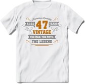 47 Jaar Legend T-Shirt | Goud - Zilver | Grappig Verjaardag Cadeau | Dames - Heren | - Wit - L