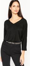 LOLALIZA T-shirt met driekwartsmouw en lurex - Zwart - Maat M