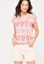 LOLALIZA T-shirt met kleurrijke print - Koraal - Maat XL