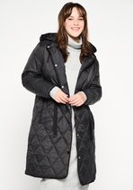 LOLALIZA Gewatteerde lange jas met capuchon - Zwart - Maat XL
