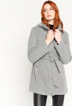 LOLALIZA Halflange duffelcoat met capuchon - Grijs - Maat XL