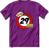 29 Jaar Hoera Verkeersbord T-Shirt | Grappig Verjaardag Cadeau | Dames - Heren | - Paars - S