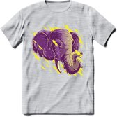 Dieren T-Shirt | Olifant shirt Heren / Dames | Wildlife elephant cadeau - Licht Grijs - Gemaleerd - XL