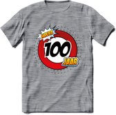 100 Jaar Hoera Verkeersbord T-Shirt | Grappig Verjaardag Cadeau | Dames - Heren | - Donker Grijs - Gemaleerd - 3XL