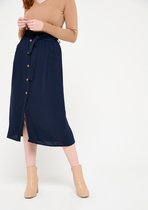 LOLALIZA Midi rok met ruches en ceintuur - Marine Blauw - Maat 44