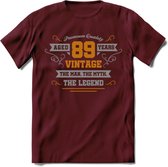 89 Jaar Legend T-Shirt | Goud - Zilver | Grappig Verjaardag Cadeau | Dames - Heren | - Burgundy - XL