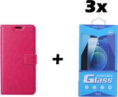 Samsung Galaxy S21 Plus Telefoonhoesje - Bookcase - Ruimte voor 3 pasjes - Kunstleer - met 3x Tempered Screenprotector - SAFRANT1 - Roze