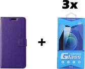 Samsung Galaxy S6 Edge Telefoonhoesje - Bookcase - Ruimte voor 3 pasjes - Kunstleer - met 3x Tempered Screenprotector - SAFRANT1 - Paars