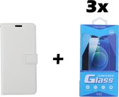 Samsung Galaxy A70 Telefoonhoesje - Bookcase - Ruimte voor 3 pasjes - Kunstleer - met 3x Tempered Screenprotector - SAFRANT1 - Wit