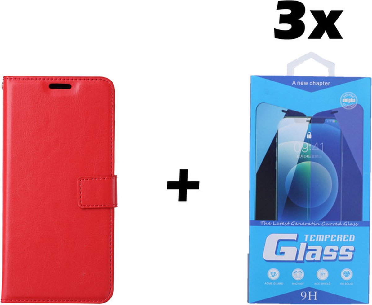 Samsung Galaxy A40 Telefoonhoesje - Bookcase - Ruimte voor 3 pasjes - Kunstleer - met 3x Tempered Screenprotector - SAFRANT1 - Rood