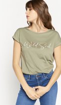 LOLALIZA T-shirt met opschrift - Khaki - Maat XS